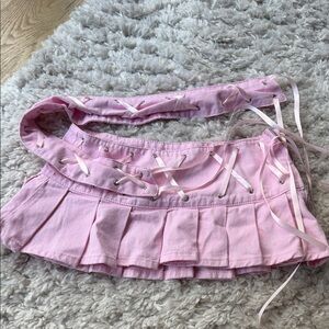 Y2K Pink Lace-Up Pleated Mini Skirt
